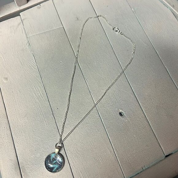 Teal Grey and Black Galaxy Inspired Circle Pendant - Picture 1 of 4